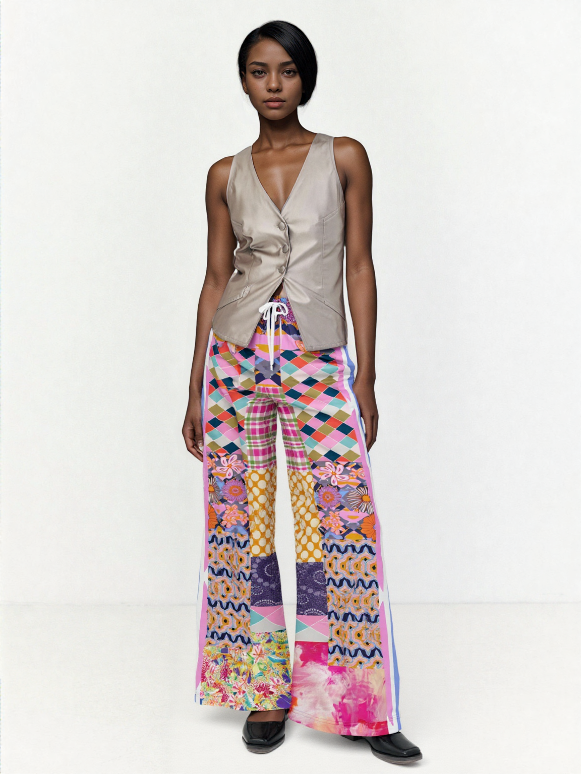 Bahama Mama Pink Floral Patchwork Eco-Poly Wide Leg Pants