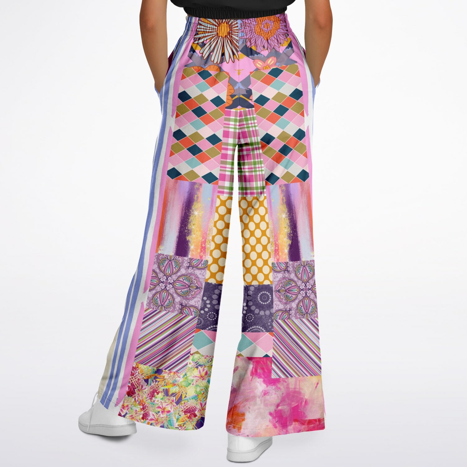 Bahama Mama Pink Floral Patchwork Eco-Poly Wide Leg Pants