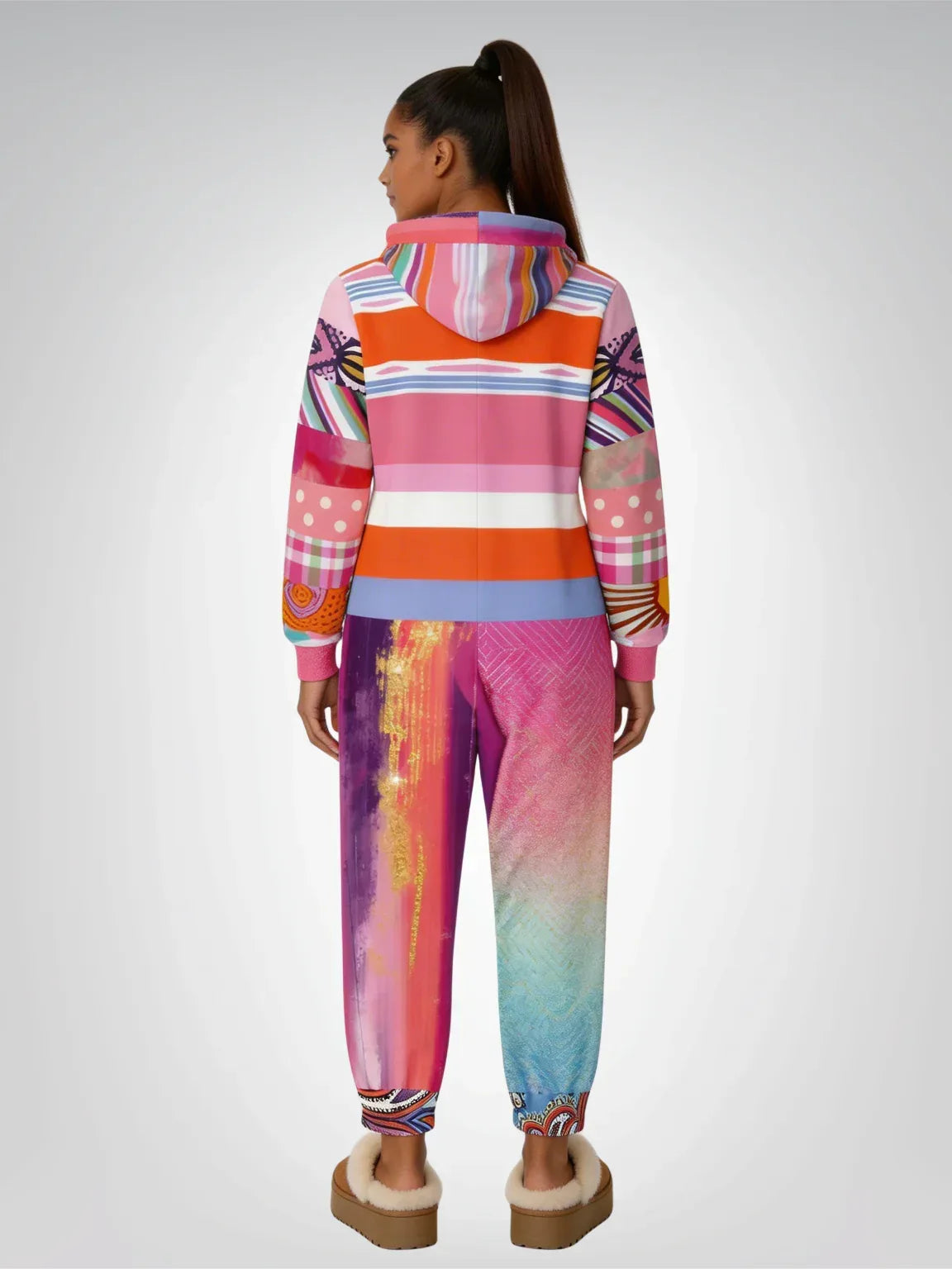 Bahama Mama Pink Floral Patchwork Unisex Fleece Romper