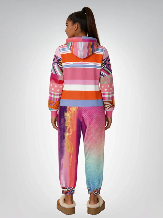 Bahama Mama Pink Floral Patchwork Unisex Fleece Romper