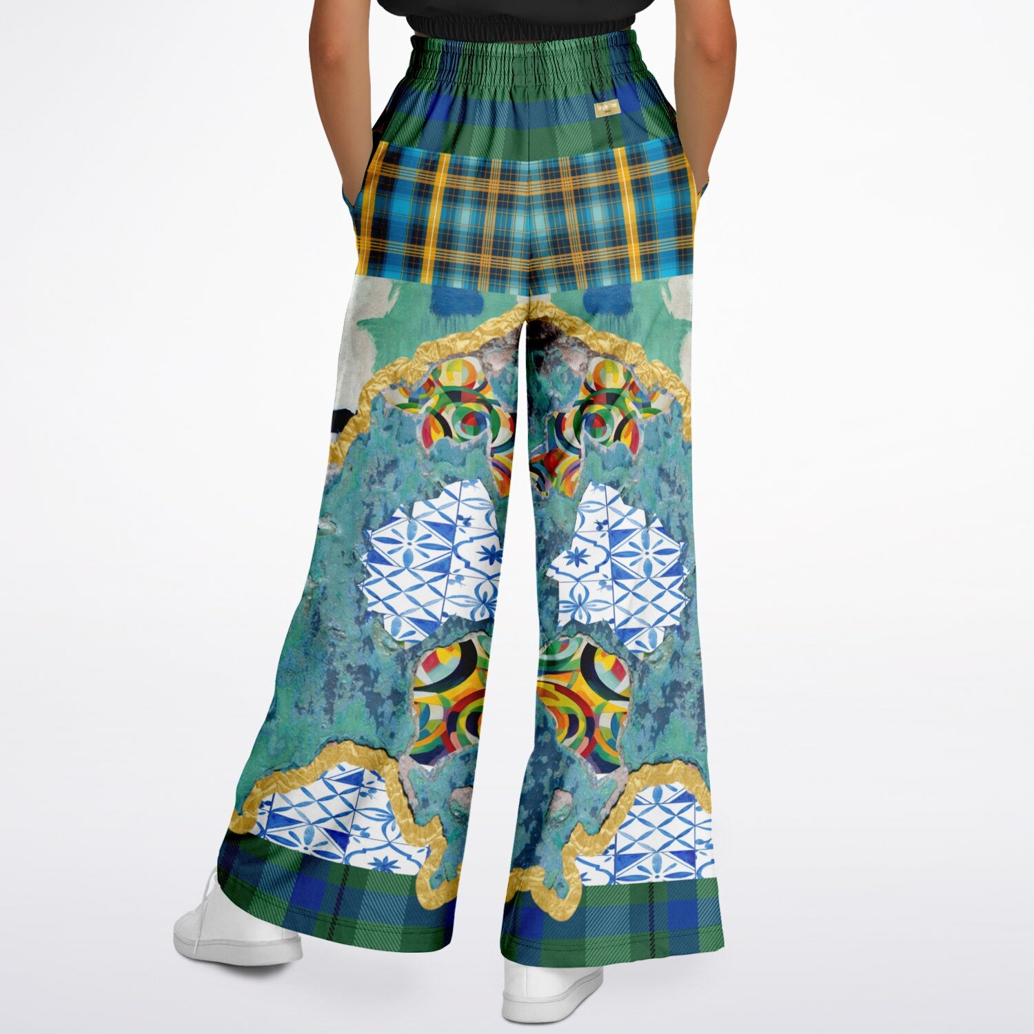 Basel at the Rhine Abstract Patchwork Eco-Poly Wide Leg Pants