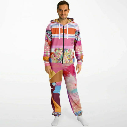 Bahama Mama Pink Floral Patchwork Unisex Fleece Romper