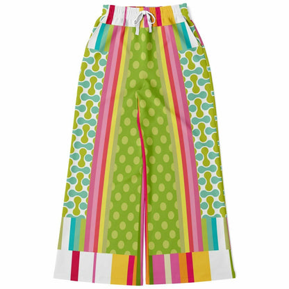 Green Anjou Pear Hobo Patchwork Eco-Poly Wide Leg Pants