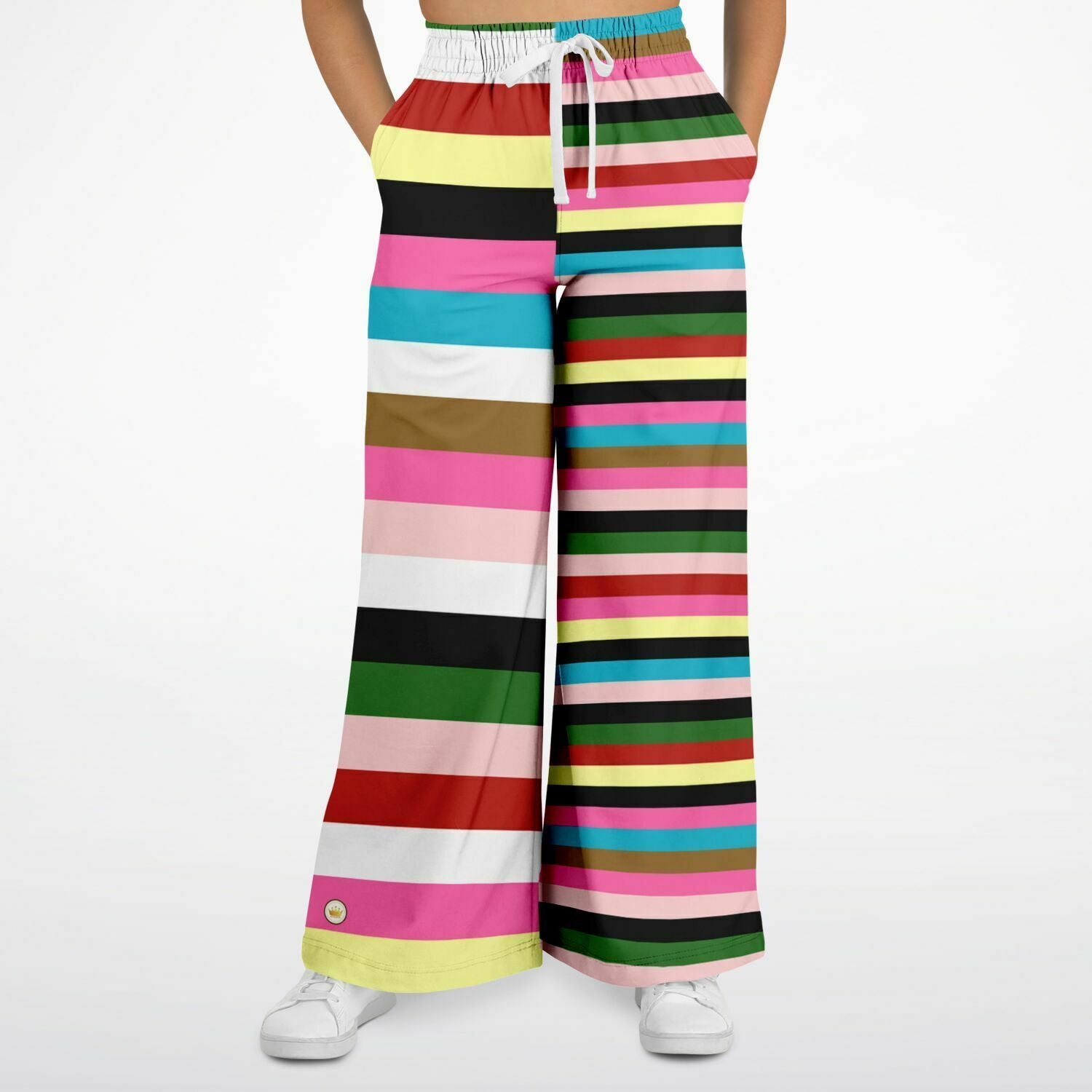 Rainbow Rugby Stripe Eco-Poly Wide Leg Pants Subliminator