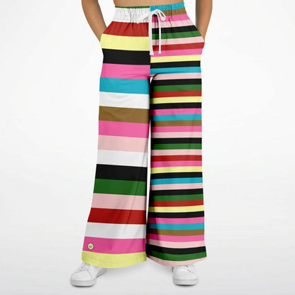 Rainbow Rugby Stripe Eco-Poly Wide Leg Pants Subliminator
