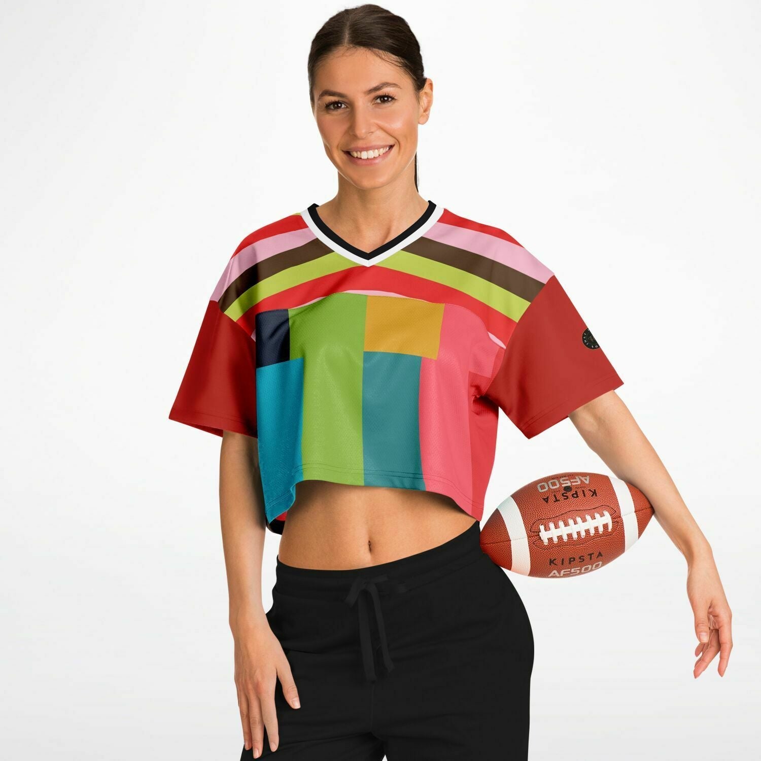Watermelon Crush Rugby Stripe Eco-Poly V-Neck Crop Jersey