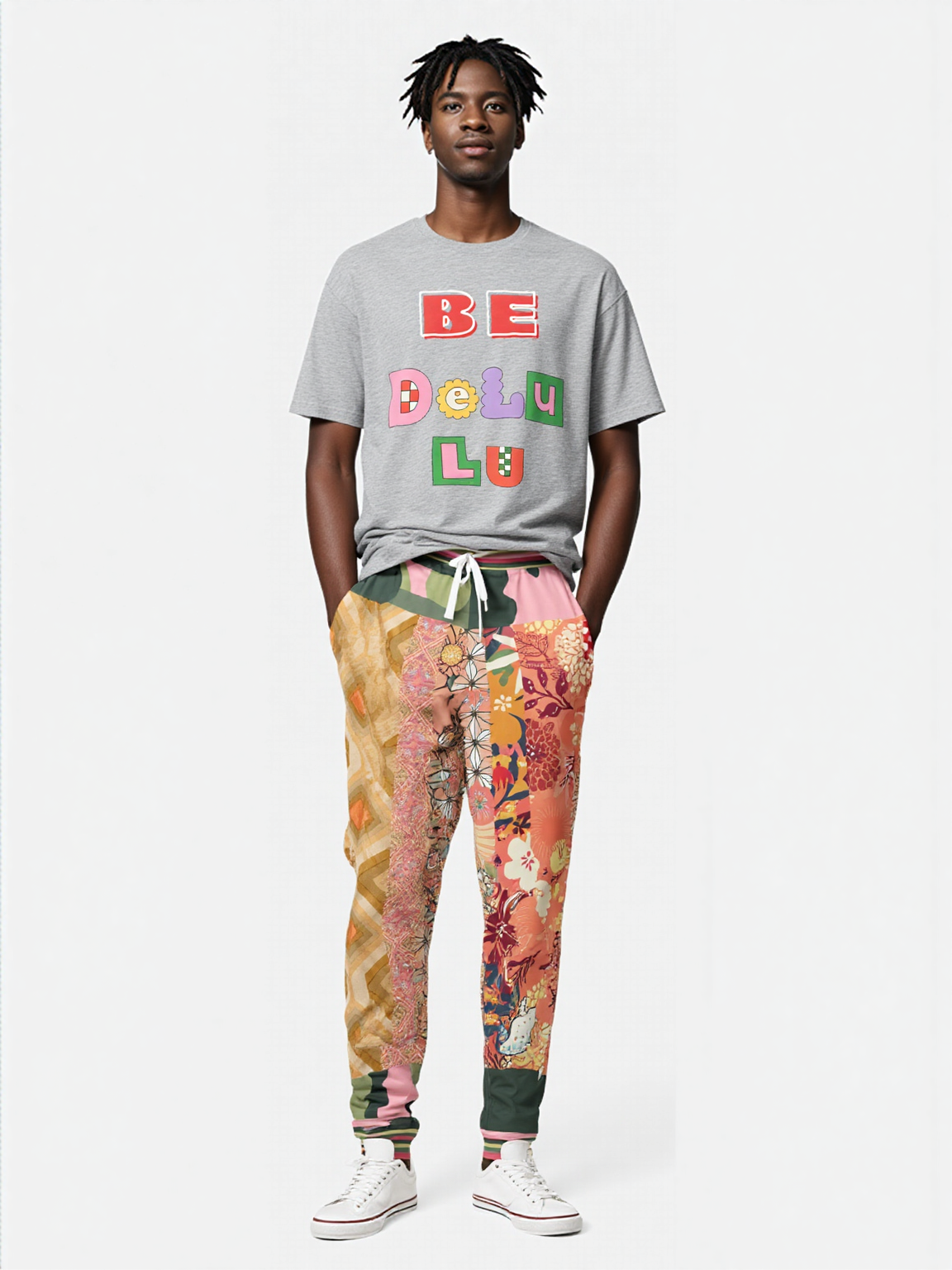 Yogananda Pink Floral Patchwork Eco-Poly Unisex Joggers