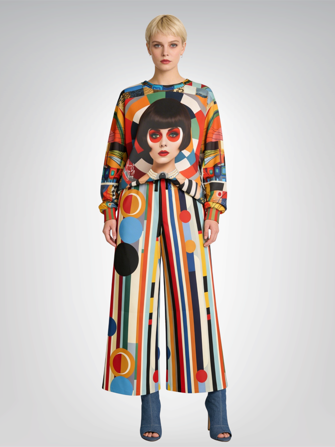 Bulls Eye Beatnik Girl Abstract Print Unisex Sweatshirt (Gold Label)