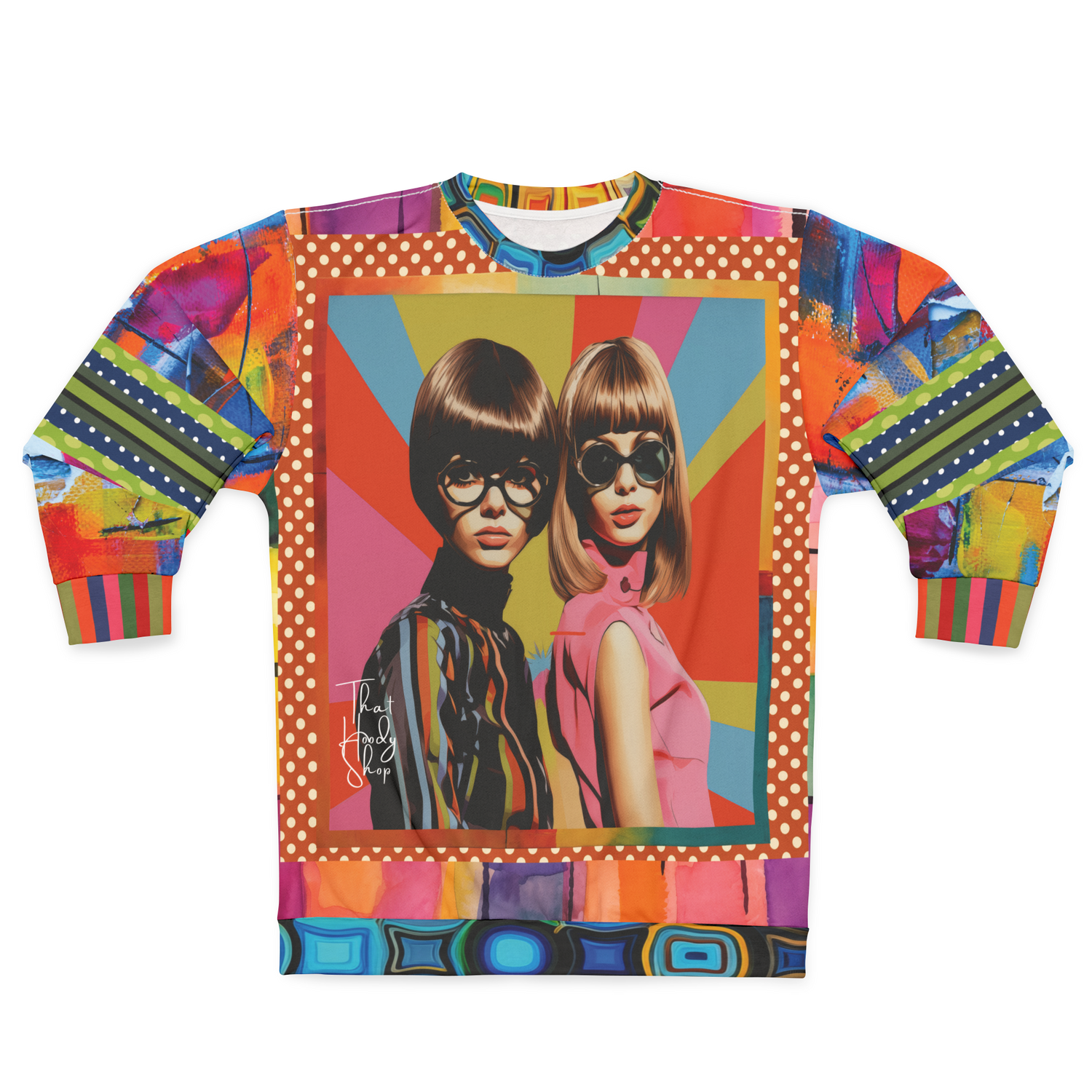 Beatnik Girls - Rainbow Flash Hippie Abstract Print Unisex Sweatshirt (Gold Label)