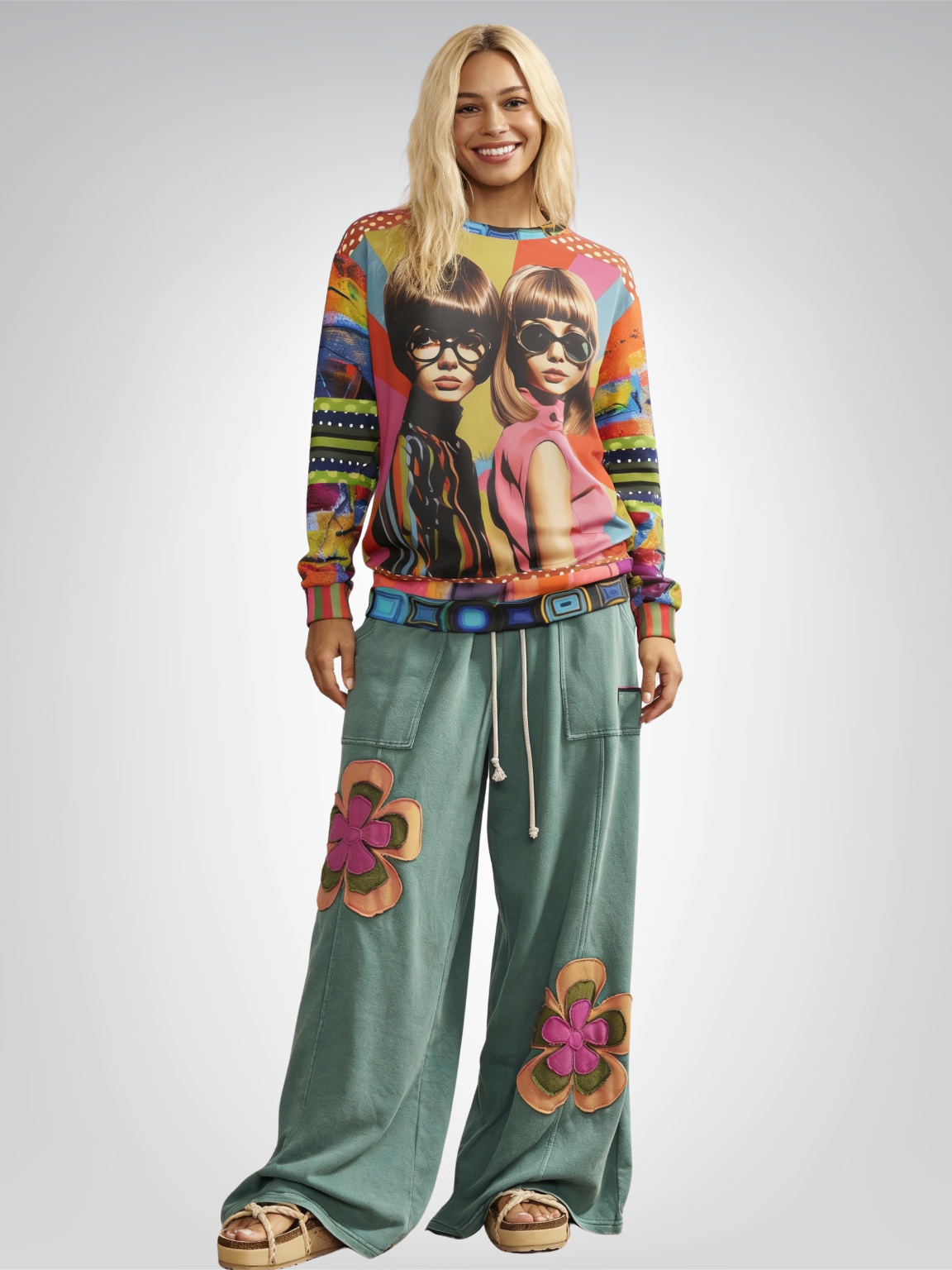 Beatnik Girls - Rainbow Flash Hippie Abstract Print Unisex Sweatshirt (Gold Label)