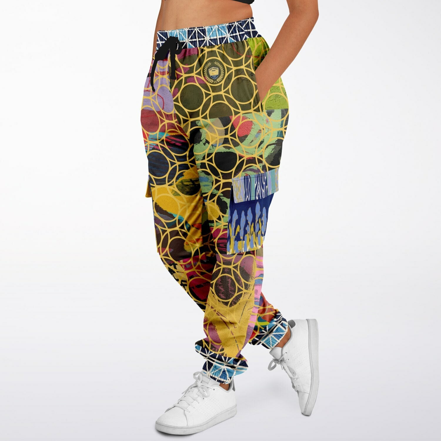 Beautiful Chaos Golden Orbit Abstract Art Print Eco-Poly Cargo Joggers