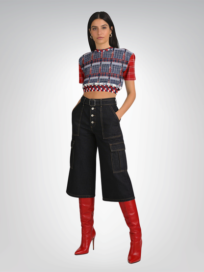 Best of Times - Worst of Times - 68 Patchwork Rugby Eco-Poly Short Sleeve Cropped Pullover