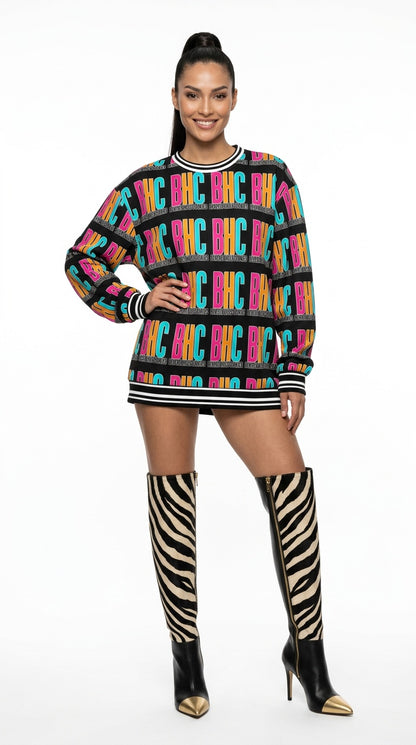 Beverly Hills Cookies Colorful Repeat in Midnight Oversized Cotton Sweatshirt