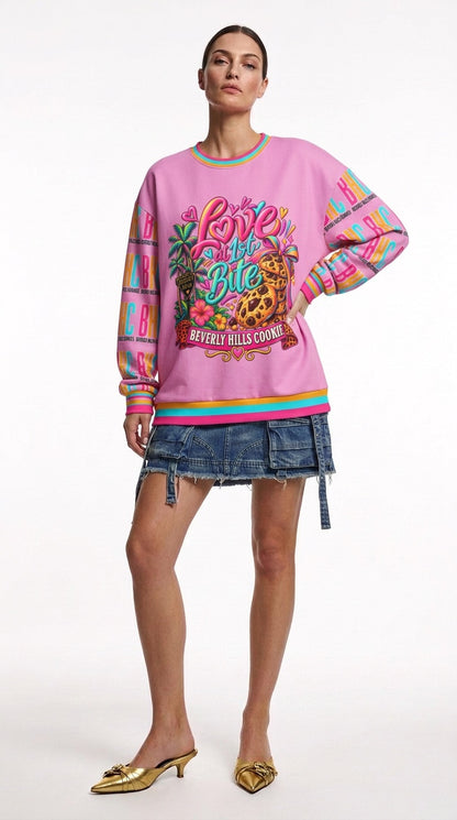 Beverly Hills Cookies Love at First Bite Pink Oversized Cotton Sweatshirt
