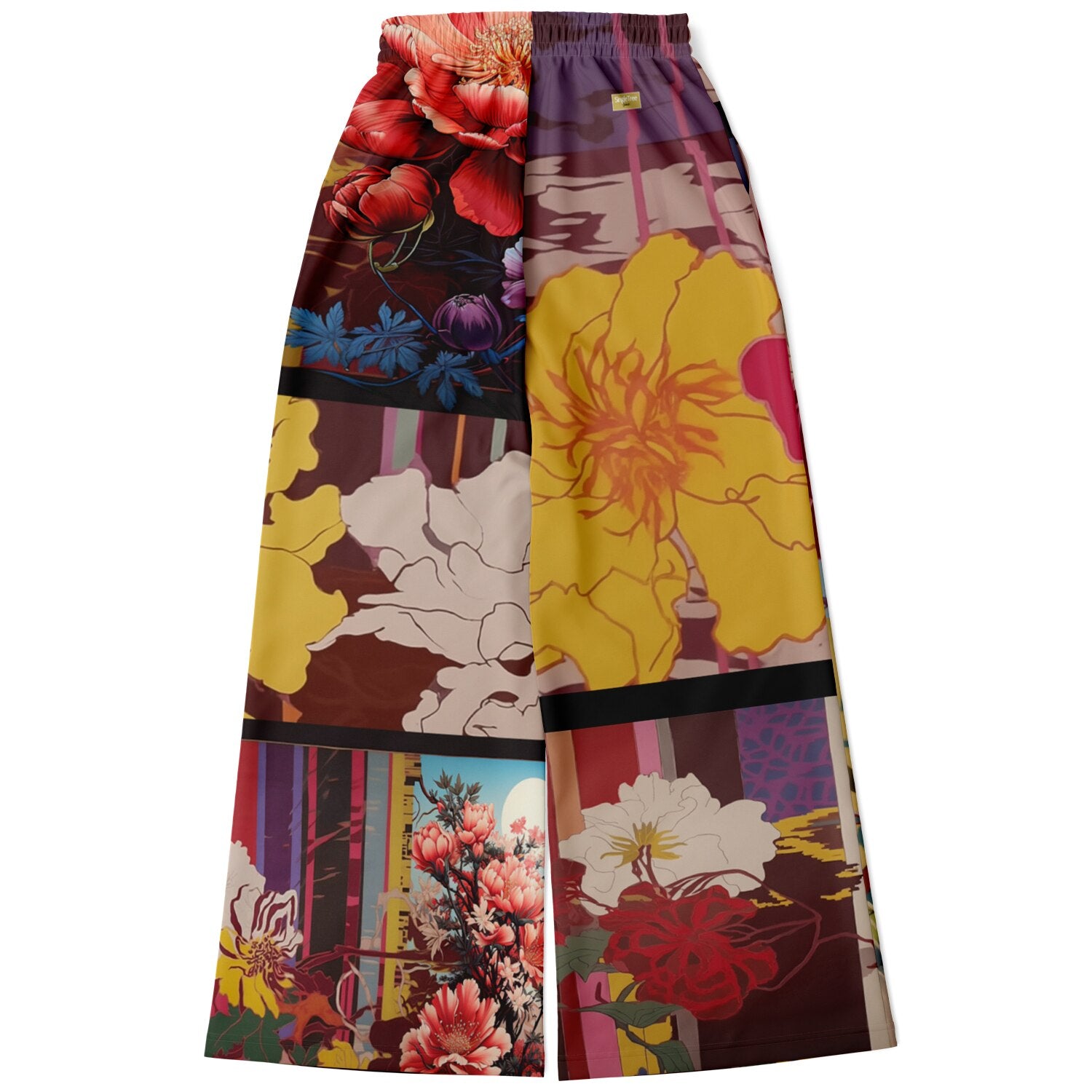 Birds of a Feather in Abstract Floral Stripe Eco-Poly  Eco-Poly Wide Leg Pants