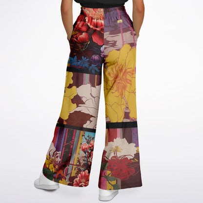 Birds of a Feather in Abstract Floral Stripe Eco-Poly  Eco-Poly Wide Leg Pants
