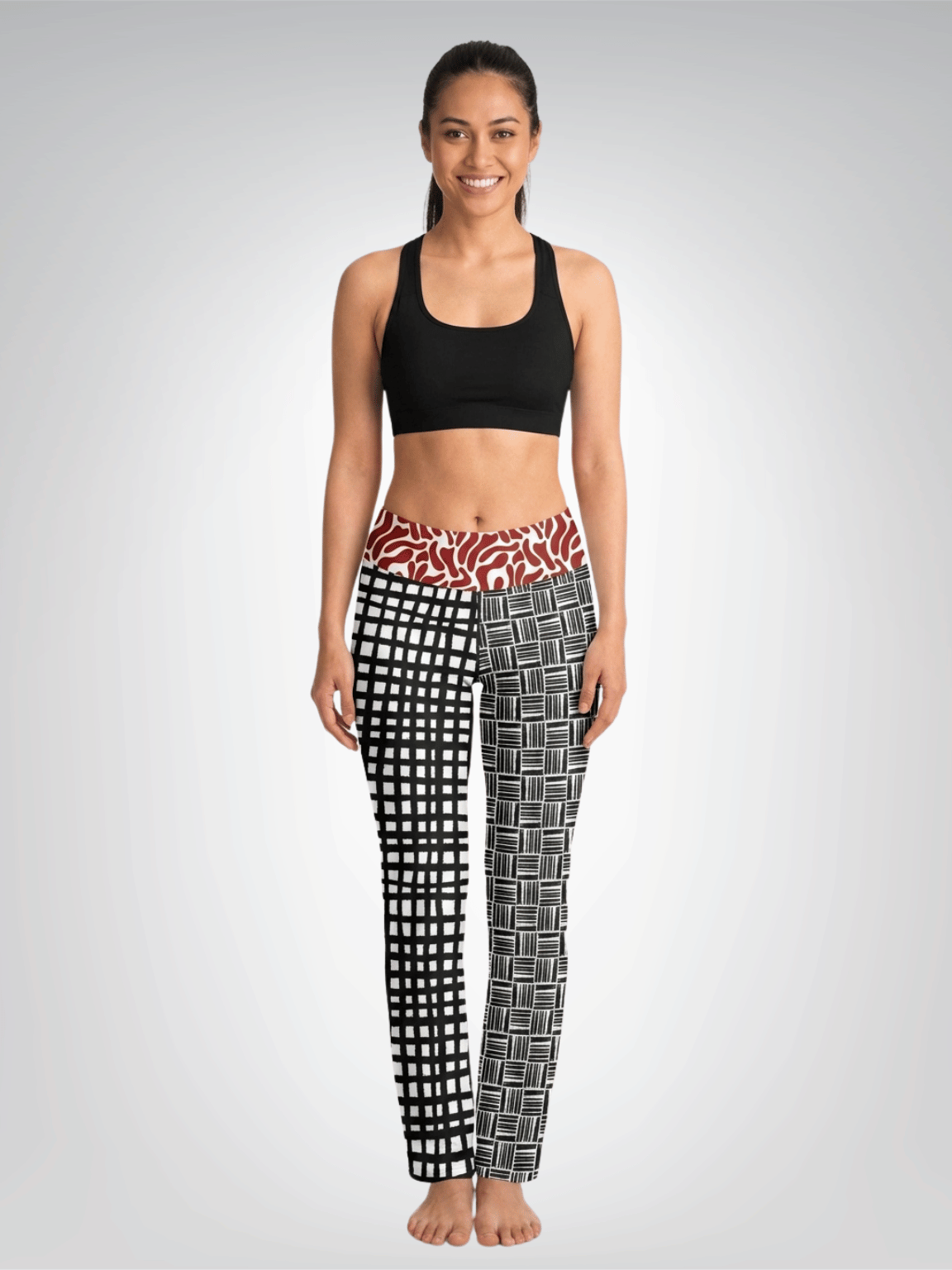 Black and White Distortion Duo Plaid Flare Leggings