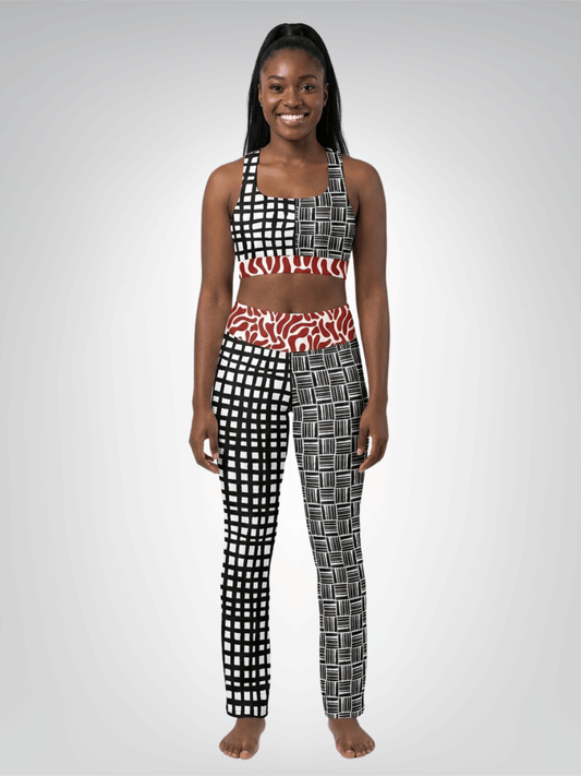 Black and White Distortion Duo Plaid Padded Sports Bra