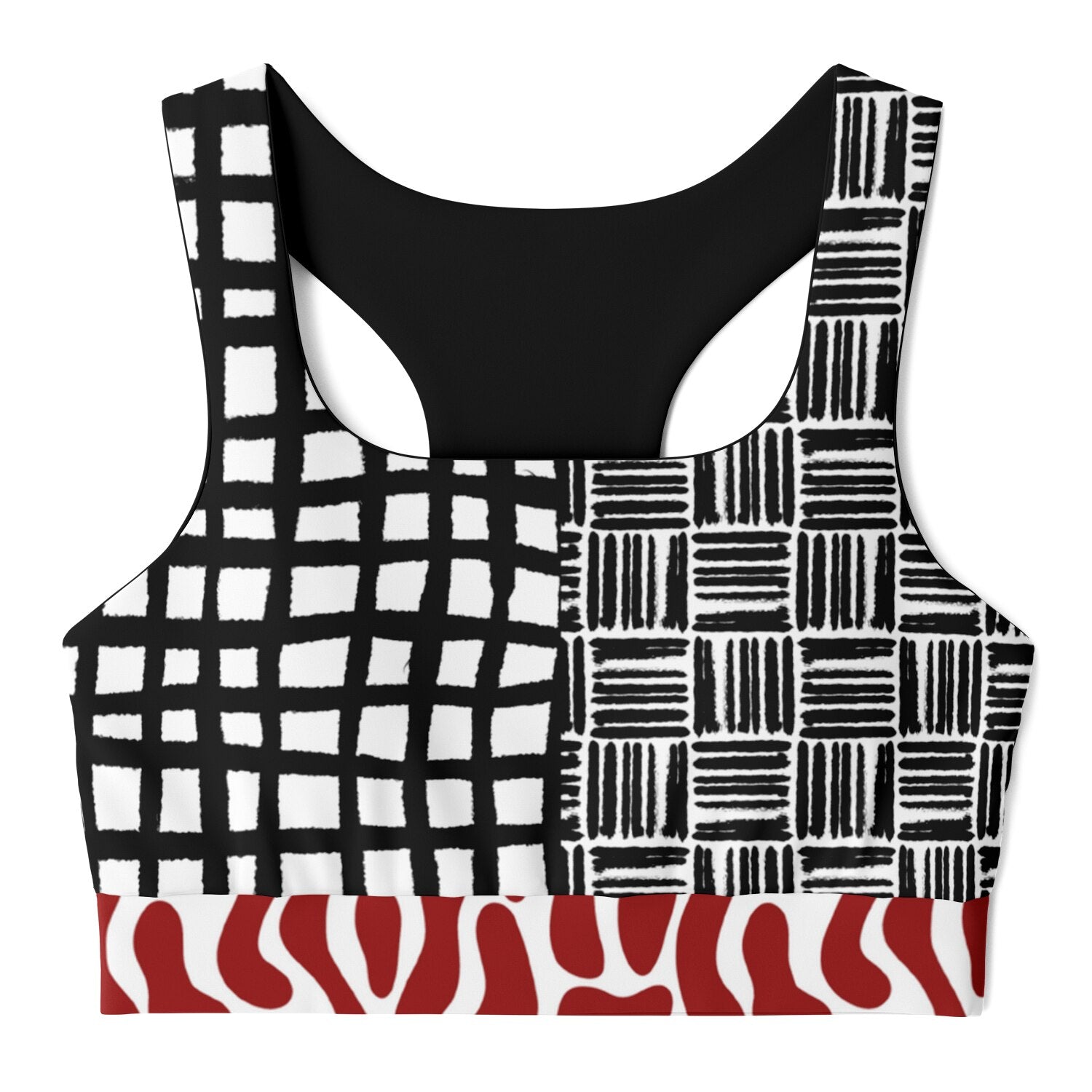 Black and White Distortion Duo Plaid Padded Sports Bra