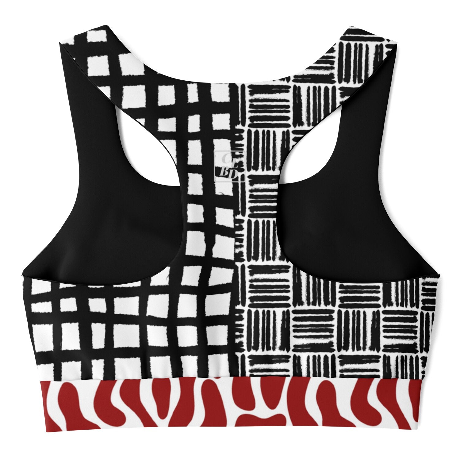 Black and White Distortion Duo Plaid Padded Sports Bra