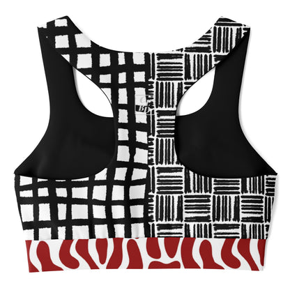 Black and White Distortion Duo Plaid Padded Sports Bra