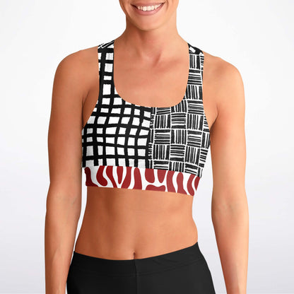 Black and White Distortion Duo Plaid Padded Sports Bra
