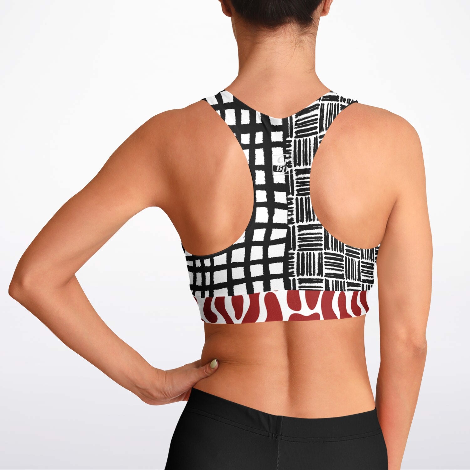Black and White Distortion Duo Plaid Padded Sports Bra
