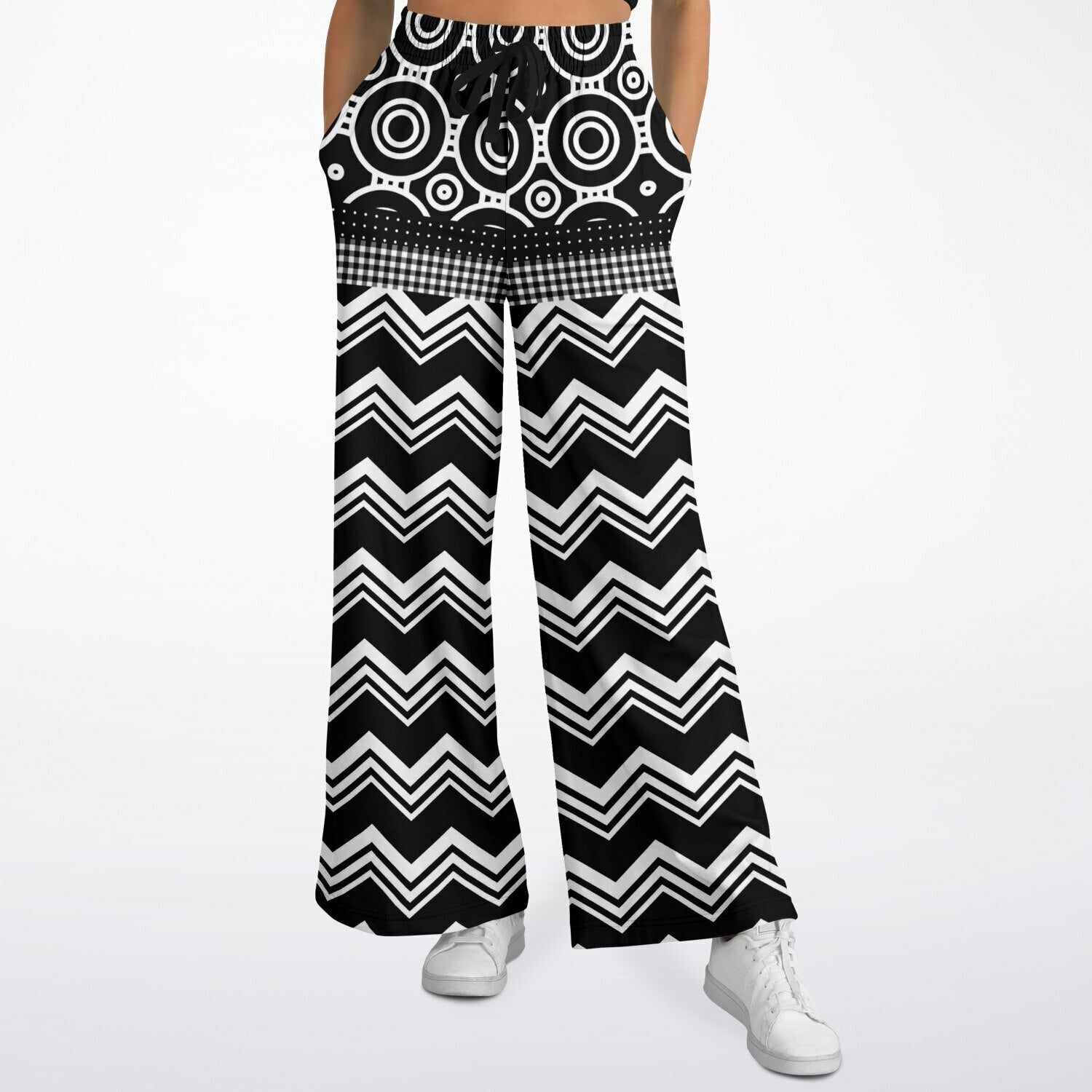 Black Chevron All Over Me Eco-Poly Wide Leg Pants