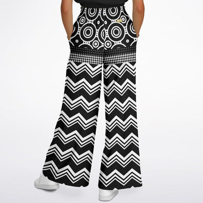 Black Chevron All Over Me Eco-Poly Wide Leg Pants