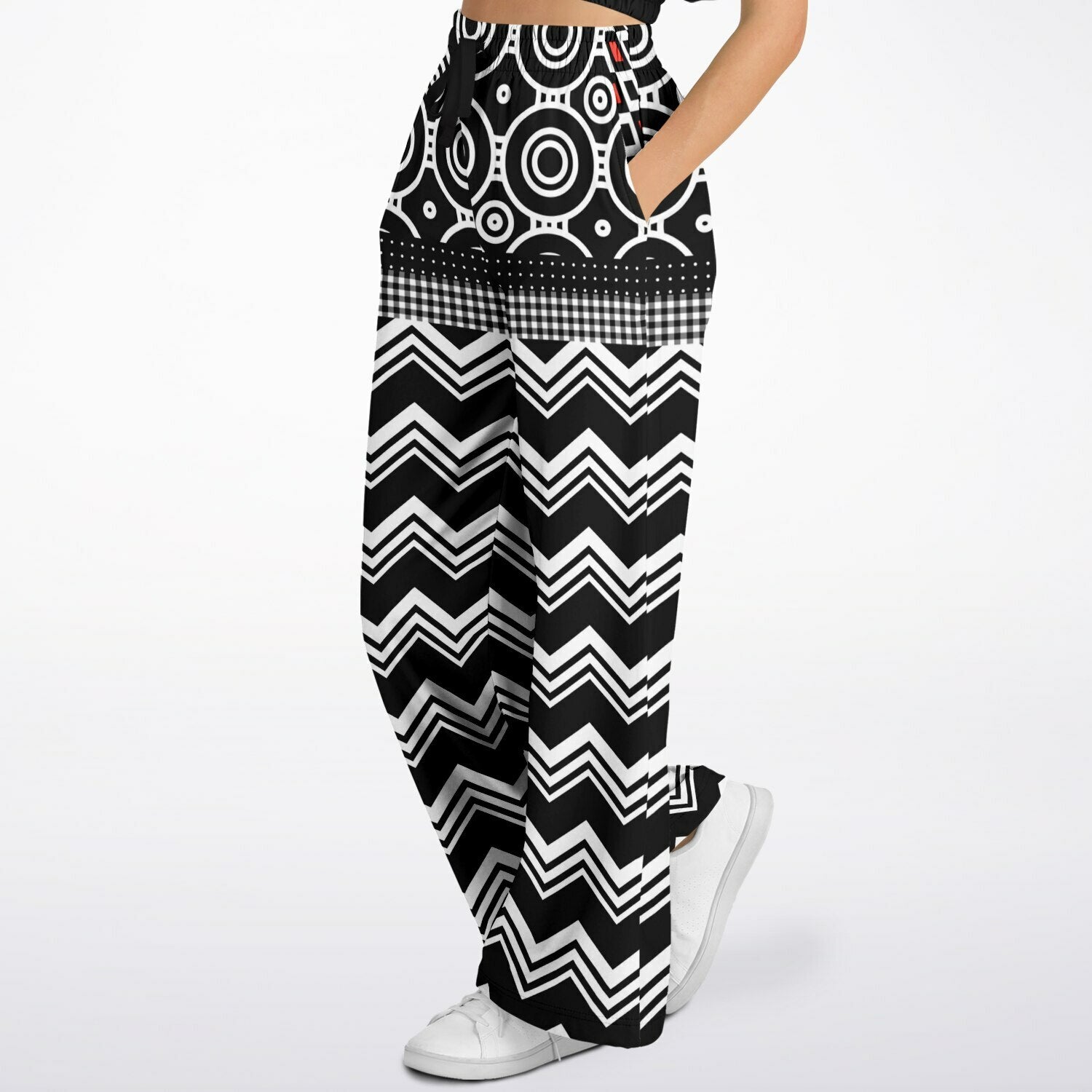 Black Chevron All Over Me Eco-Poly Wide Leg Pants
