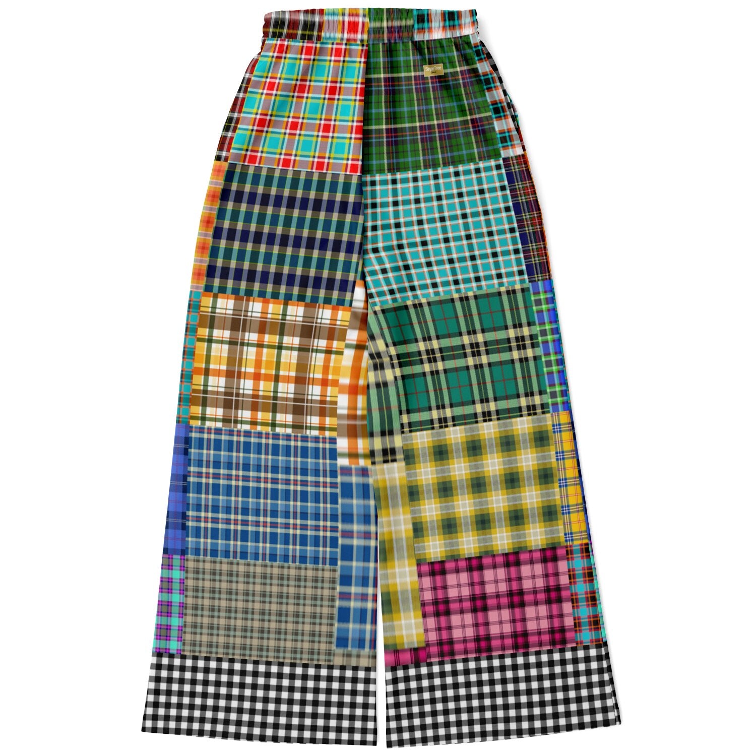 Black Queen in Afrocentric Technicolor Plaid Eco-Poly Wide Leg Pants
