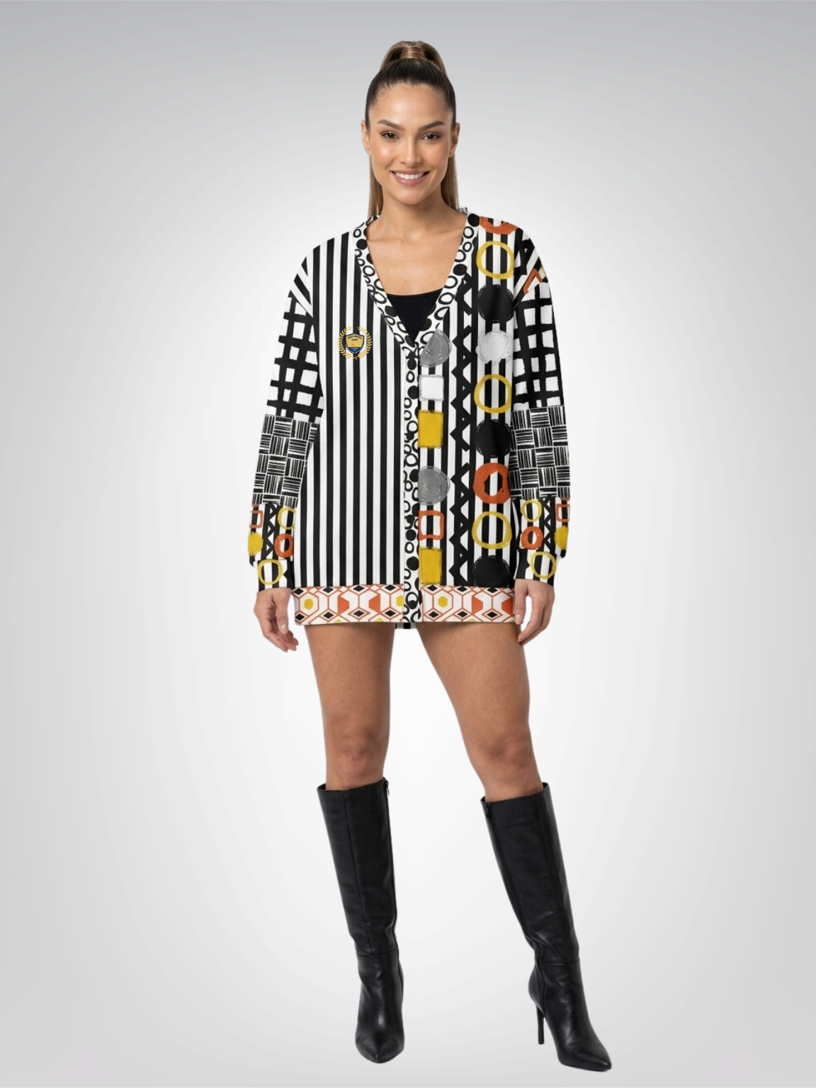 Black Stripe and Bright Geometric Funhouse Heavyweight Unisex Cardigan