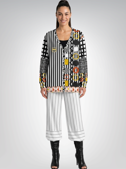 Black Stripe and Bright Geometric Funhouse Heavyweight Unisex Cardigan
