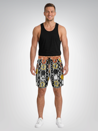 Black Stripe and Bright Geometric Funhouse Unisex 2-in-1 Active Shorts