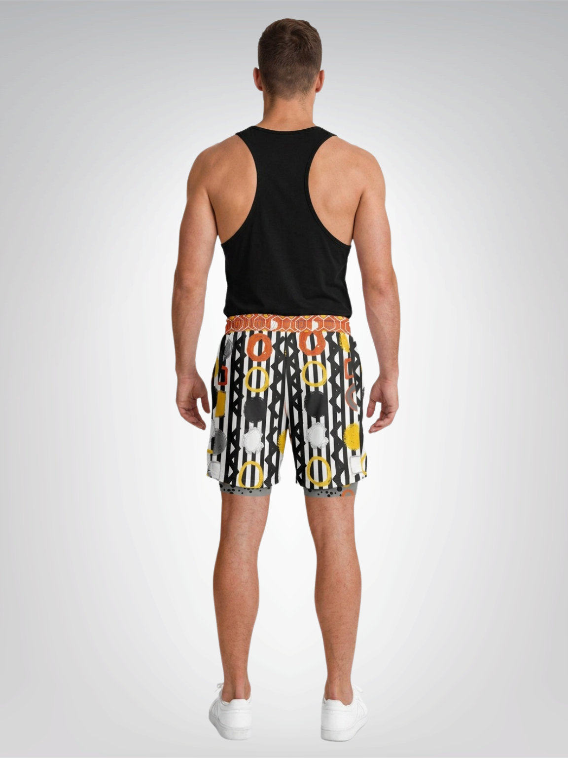 Black Stripe and Bright Geometric Funhouse Unisex 2-in-1 Active Shorts