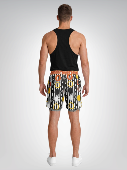 Black Stripe and Bright Geometric Funhouse Unisex 2-in-1 Active Shorts