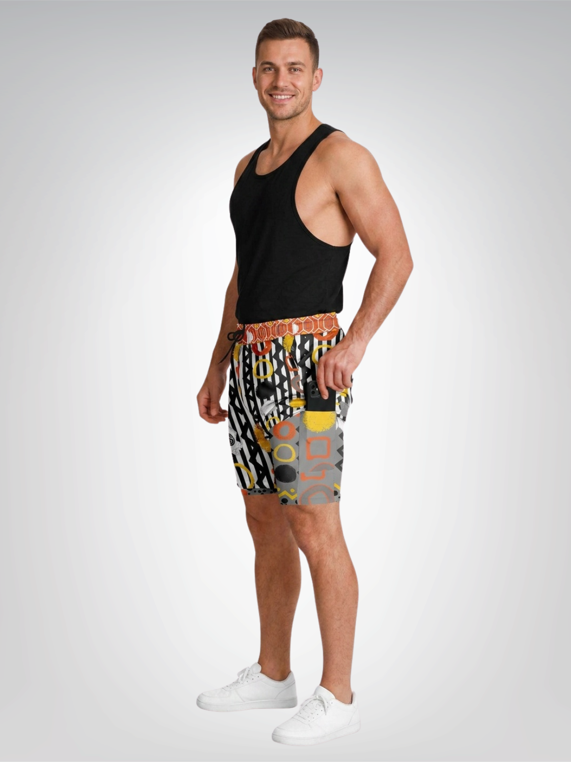Black Stripe and Bright Geometric Funhouse Unisex 2-in-1 Active Shorts
