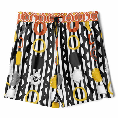 Black Stripe and Bright Geometric Funhouse Unisex 2-in-1 Active Shorts