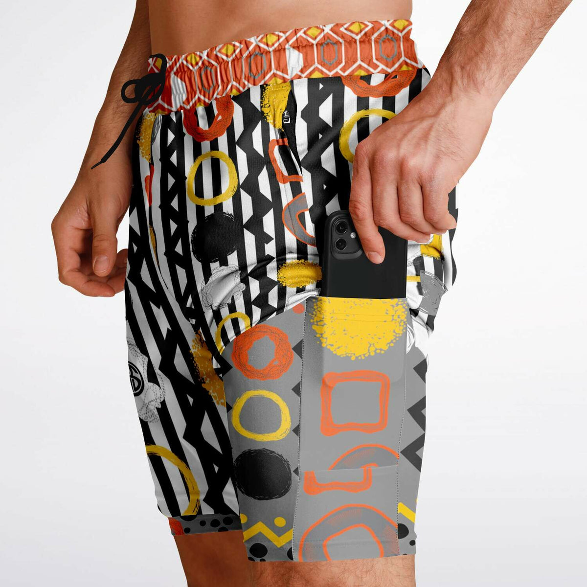 Black Stripe and Bright Geometric Funhouse Unisex 2-in-1 Active Shorts