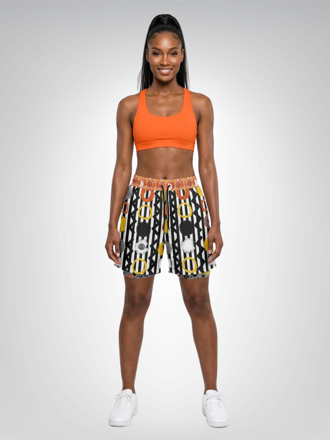 Black Stripe and Bright Geometric Funhouse Unisex 2-in-1 Active Shorts