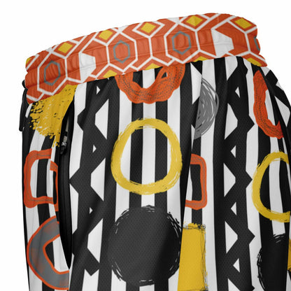Black Stripe and Bright Geometric Funhouse Unisex 2-in-1 Active Shorts