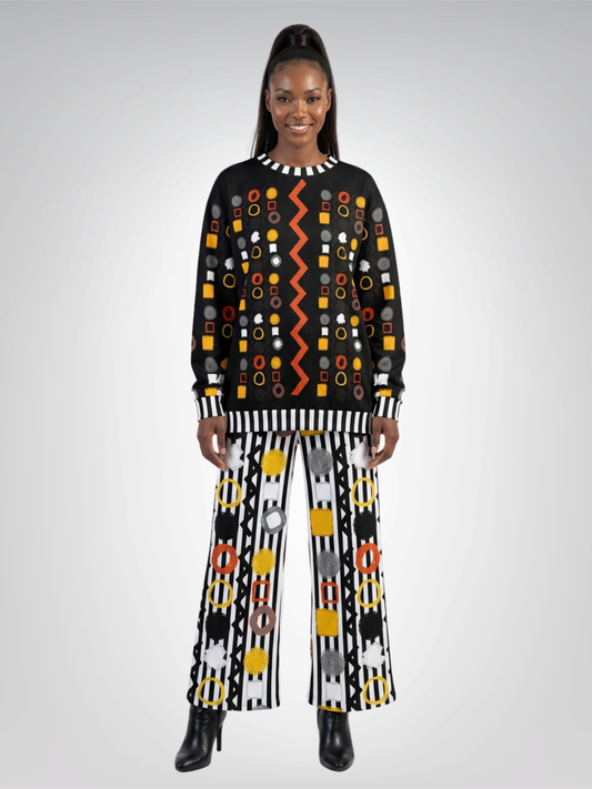Black Stripe and Bright Geometric in Black Unisex Sweatshirt (Gold Label)
