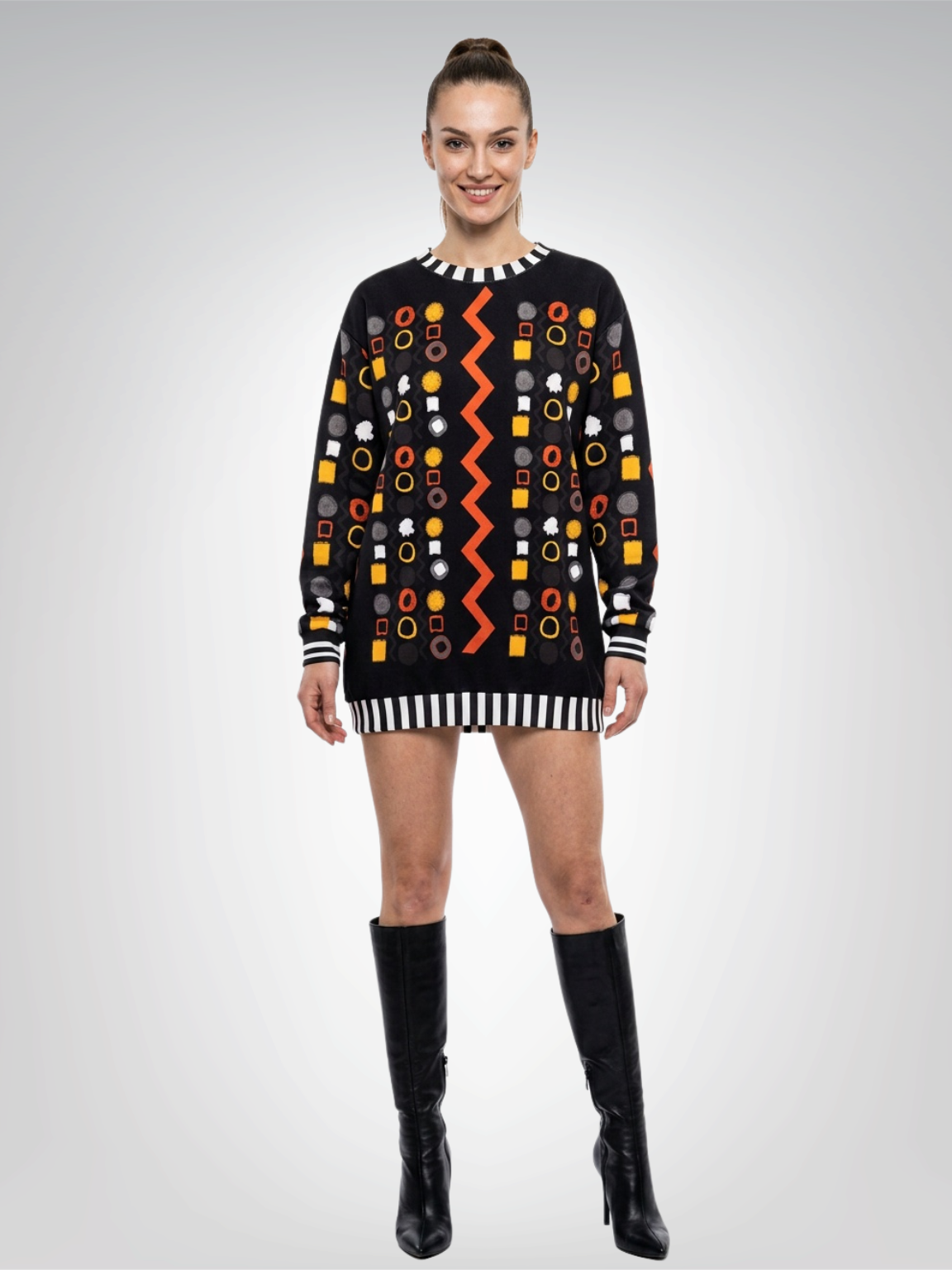 Black Stripe and Bright Geometric in Black Unisex Sweatshirt (Gold Label)