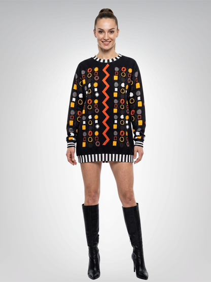 Black Stripe and Bright Geometric in Black Unisex Sweatshirt (Gold Label)