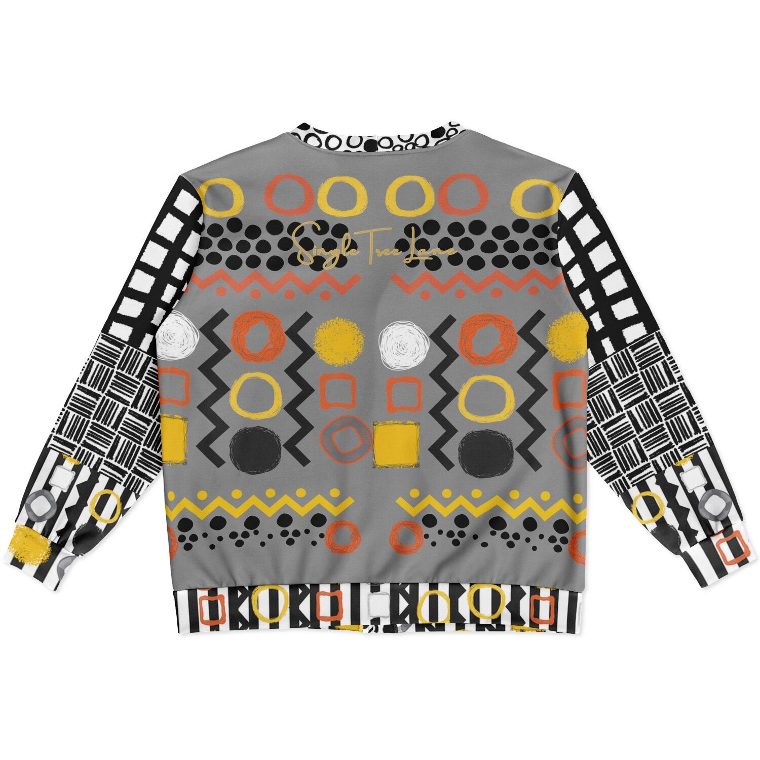 Black Stripe and Bright Geometric in Dark Grey Heavyweight Unisex Cardigan
