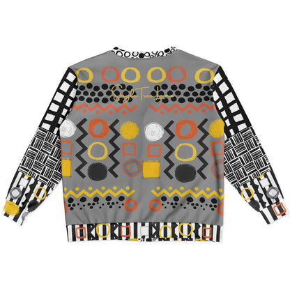 Black Stripe and Bright Geometric in Dark Grey Heavyweight Unisex Cardigan