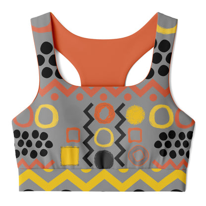 Black Stripe and Bright Geometric in Grey Padded Sports Bra
