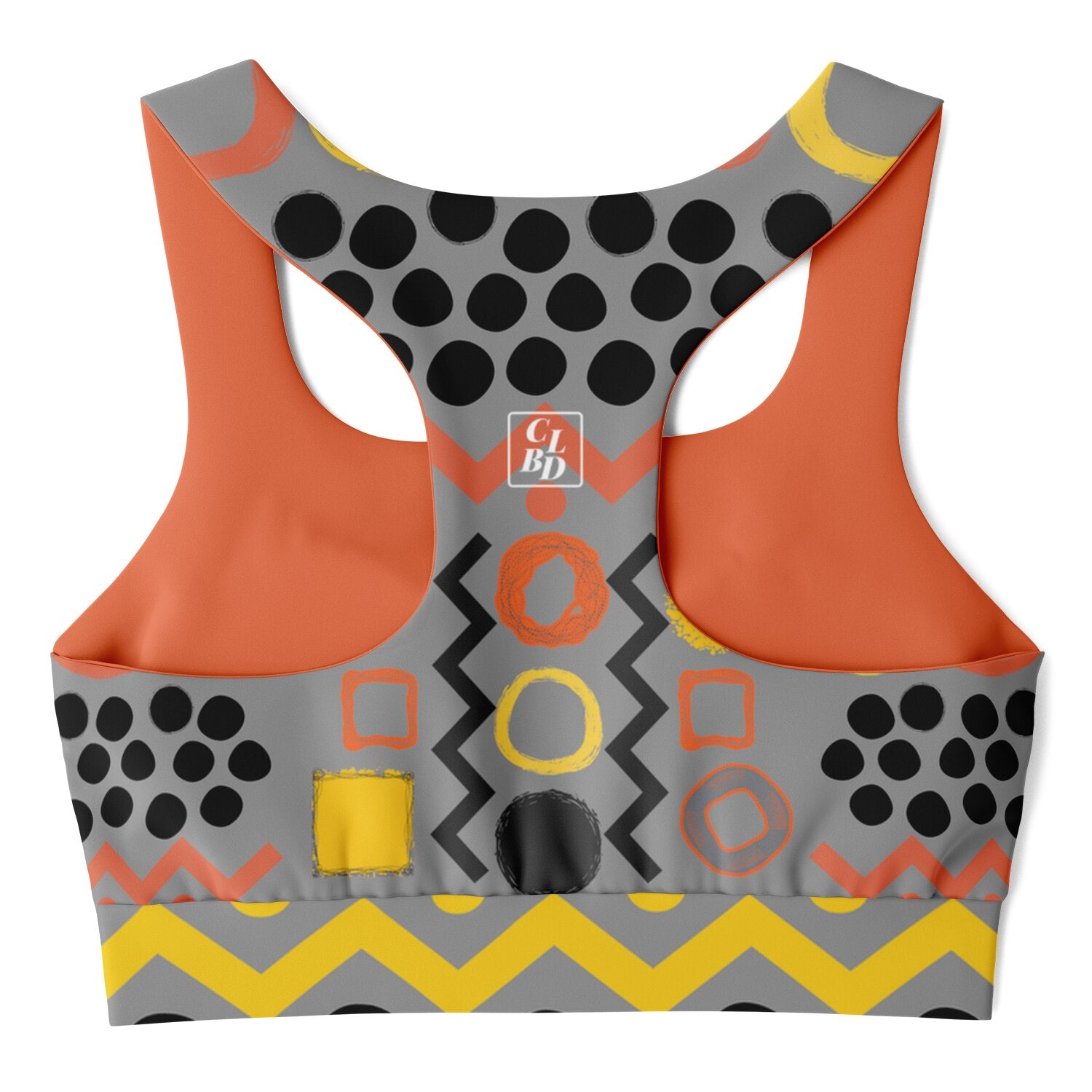 Black Stripe and Bright Geometric in Grey Padded Sports Bra