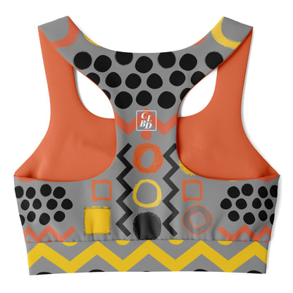 Black Stripe and Bright Geometric in Grey Padded Sports Bra