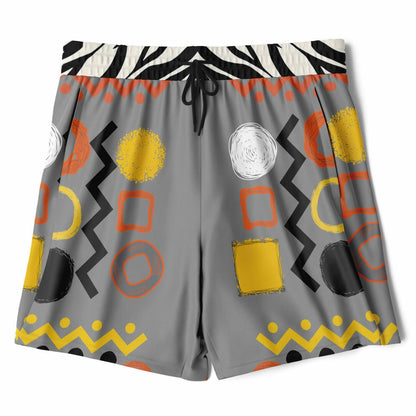 Black Stripe and Bright Geometric in Grey Unisex 2-in-1 Active Shorts